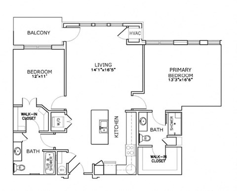 Floor plan for 2 beds, 2 baths, 1176 sqft